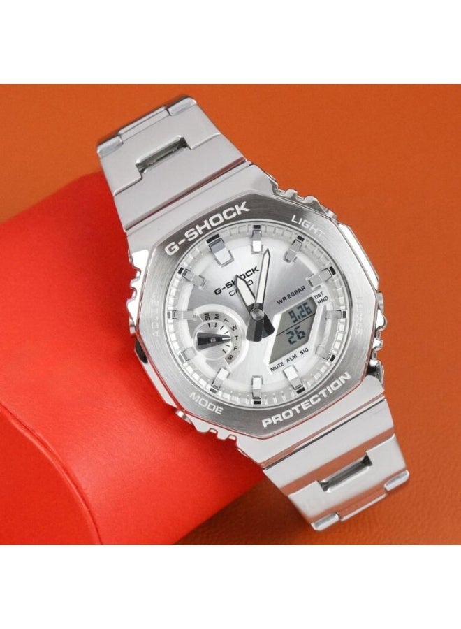 كاسيو ساعة كاسيو جي-شوك ​​للرجال، معدنية بالكامل، أبيض وفضي - GM-2110D-7ADR - Image 2